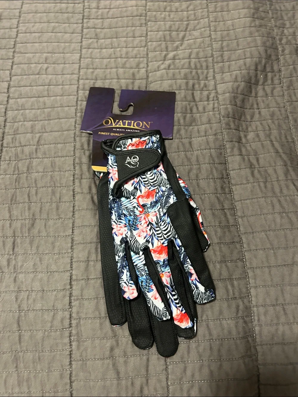 Women’s Floral Riding Gloves - Black with Multicolor Floral Print